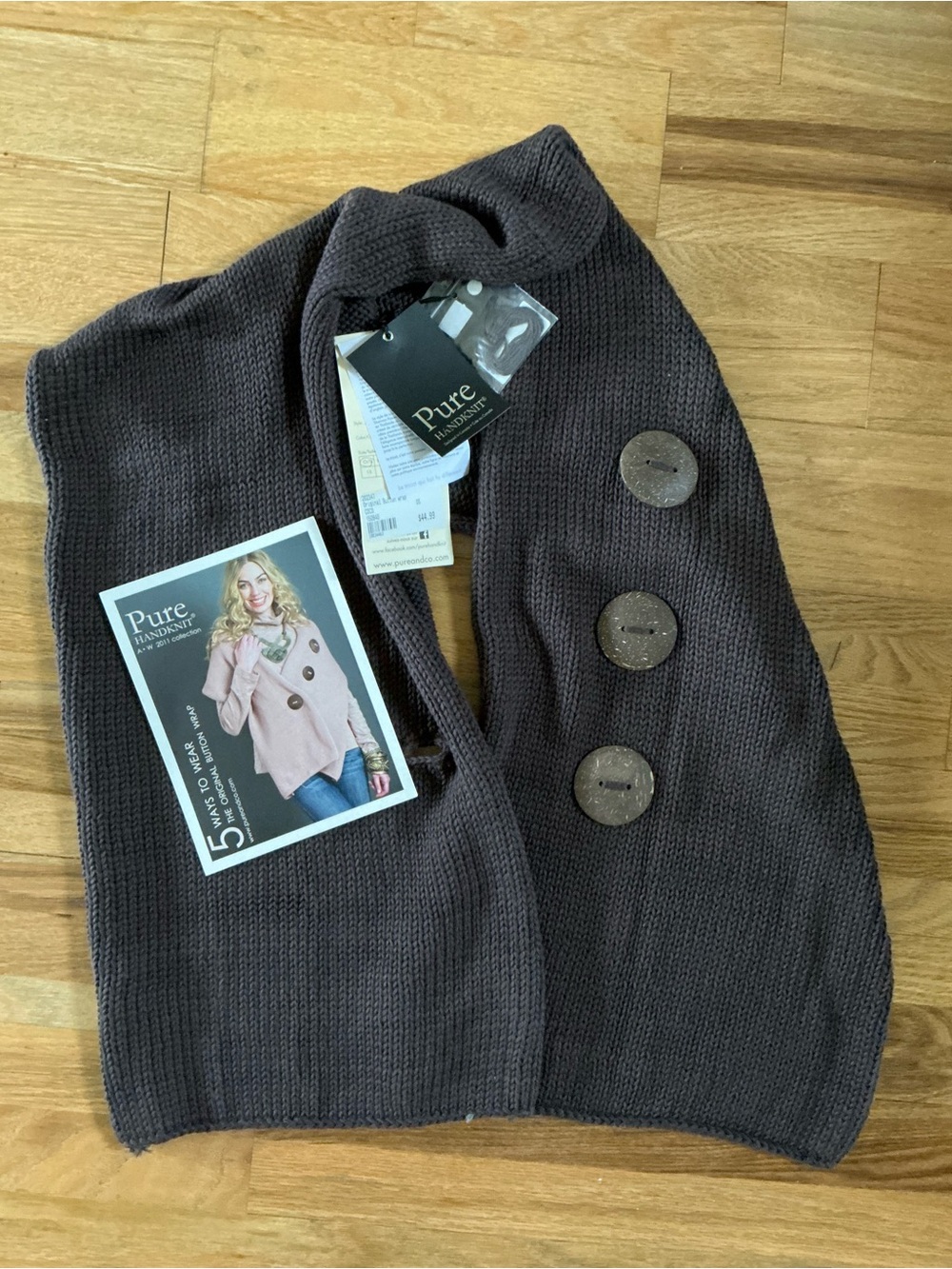 Pur brown Button-Accent Knit Wrap Poncho